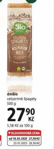 dm drogerie Dmbio celozrnné špagety nabídka