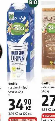 dm drogerie Dmbio rostlinný nápoj nabídka