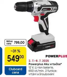 Tesco Powerplus Aku vrtačka, 12 V. Li-Ion baterie, 650 ot/min, 2 funkce: vrtání a šroubování nabídka