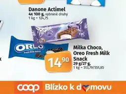 Coop Milka choco, oreo fresh milk snack nabídka