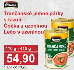 PLUS JIP Hame Trenčanské jemné párky s fazolí, Čočka s uzeninou, Lečo s uzeninou nabídka