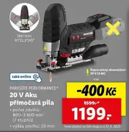 Lidl PARKSIDE PERFORMANCE 20 V Aku přímočará pila nabídka