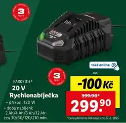 Lidl PARKSIDE 20 V Rychlonabíječka nabídka