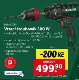 Lidl PARKSIDE Vrtačí šroubovák 300 W nabídka