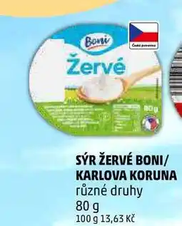 Penny Market SÝR ŽERVÉ BONI/ KARLOVA KORUNA různé druhy, 80 g nabídka