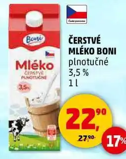 Penny Market ČERSTVÉ MLÉKO BONI plnotučné 3,5%, 1 l nabídka