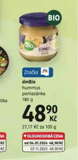 dm drogerie Dmbio hummus nabídka