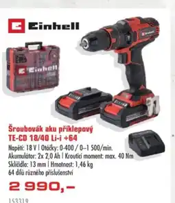 Uni Hobby Šroubovák aku příklepový TE-CD 18/40 Li-i +64 nabídka