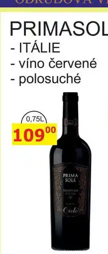 BENE Nápoje PRIMASOLE PRIMITIVO, ITÁLIE víno červené - polosuché 0,75L nabídka