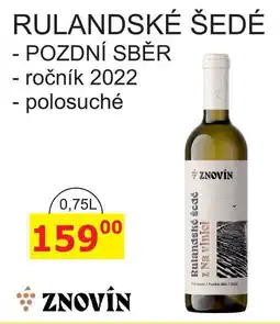 BENE Nápoje Znovín Znojmo 0,75l RULANDSKÉ ŠEDÉ polosuché nabídka
