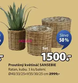 JYSK Proutěný květináč SANSEBIE Ratan, kubu. 3 ks/balení. nabídka