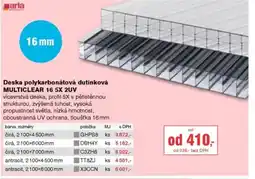 DEK Deska polykarbonátová dutinková MULTICLEAR 16 5X 2UV nabídka
