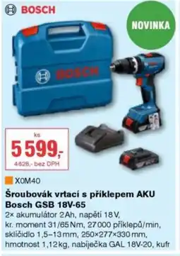 DEK Šroubovák vrtací s příklepem AKU Bosch GSB 18V-65 nabídka