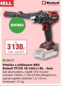 DEK Vrtačka s příklepem AKU Einhell TP-CD 18/120 Li-i BL - Solo nabídka