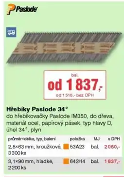 DEK Hřebíky Paslode 34° nabídka
