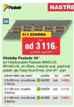 DEK Hřebíky Paslode 34° nabídka