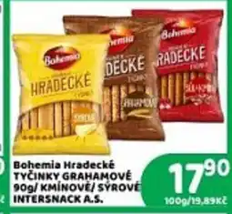 Brněnka Bohemia Hradecké TYČINKY GRAHAMOVÉ 90g/KMINOVE/ SÝROVÉ 100g/47,73/51,14K INTERSNACK A.S. nabídka