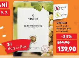 Kaufland Vinium různé druhy 3l Bag in Box nabídka