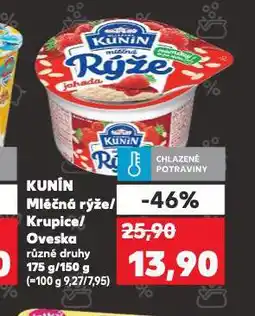 Kaufland Kunín mločná rýže / krupice / oveska nabídka