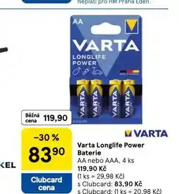 Tesco Varta longlife power baterie nabídka