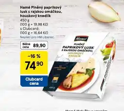 Tesco Hamé plněný paprikový lusk s rajskou omáčkou, houskovým knedlíkem nabídka