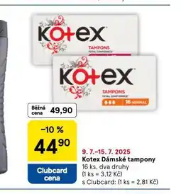 Tesco Kotex dámské tampony nabídka