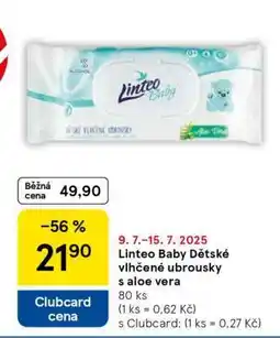 Tesco Linteo Baby Dětské vlhčené ubrousky s aloe vera nabídka