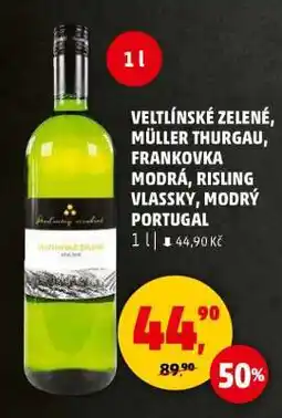 Penny Market VELTLÍNSKÉ ZELENÉ, MÜLLER THURGAU, FRANKOVKA MODRÁ, RISLING VLASSKY, MODRÝ PORTUGAL nabídka