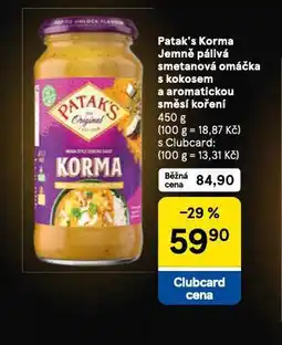 Tesco Patak´s korma jemně pálivá smetanová omáčka s kokosem a aromatickou směsí koření nabídka