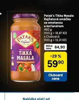 Tesco Patak´s tikka masala rajčatová omáčka se smetanonou a koriandrem nabídka