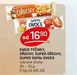 Flop EMCO TYČINKY, OŘECHY, SUPER OŘECHY, SUPER 100% OVOCE vybrané druhy 30-35 g nabídka