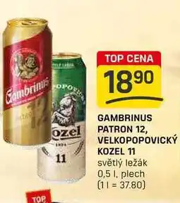 Flop GAMBRINUS PATRON 12 světlý ležák 0,5 l, plech nabídka