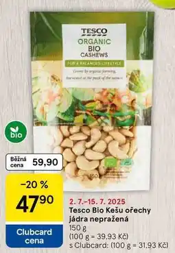 Tesco Tesco Bio Kešu ořechy jádra nepražená, 150 g nabídka