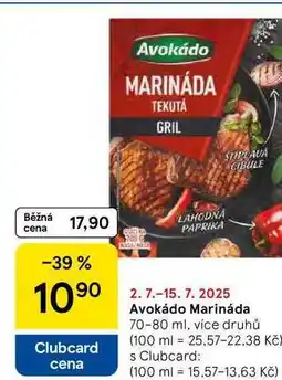 Tesco Avokádo Marináda, 70-80 ml, více druhů nabídka