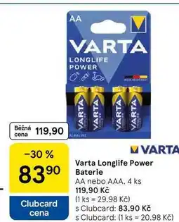 Tesco Varta Longlife Power Baterie AA nebo AAA, 4 ks nabídka