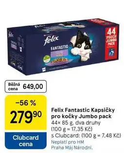 Tesco Felix Fantastic Kapsičky pro kočky Jumbo pack, 44× 85 g, dva druhy nabídka