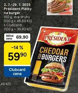 Tesco Président Plátky na burger, 150 g, dva druhy nabídka