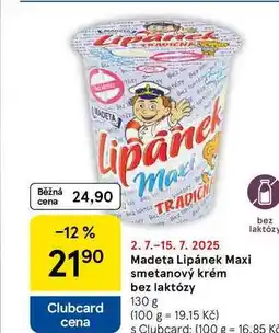 Tesco Madeta Lipánek Maxi smetanový krém bez laktózy, 130 g nabídka