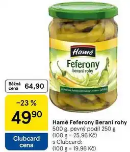 Tesco Hamé Feferony Beraní rohy, 500 g. pevný podíl 250 g nabídka