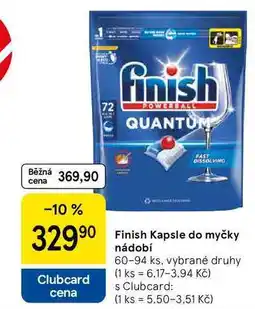 Tesco Finish Kapsle do myčky Clubcard cena nádobí, 60-94 ks, vybrané druhy nabídka