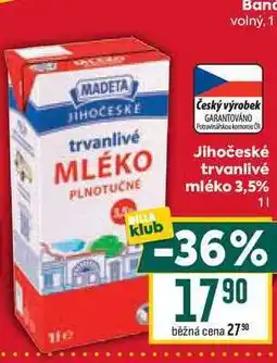 Billa Jihočeské trvanlivé mléko 3,5% 11 -36% 1790 běžná cena 2790 nabídka
