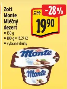 Albert Zott Monte Mléčný Dezert nabídka