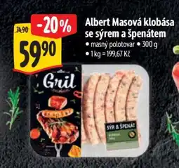 Albert Albert Masová klobása se sýrem a špenátem nabídka