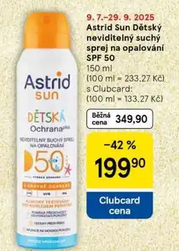 Tesco Astrid Sun Dětský neviditelný suchý sprej na opalování SPF 50 nabídka