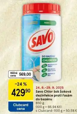 Tesco Savo Chlor šok Šoková dezinfekce proti řasám do bazénu nabídka