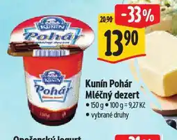 Albert Kunín pohár mléčný dezert nabídka