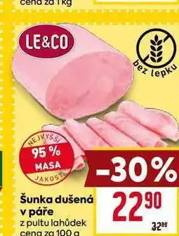 Billa Šunka dušená v páře z pultu lahůdek cena za 100 g -30% 2290 32 nabídka