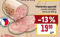 Billa Tlačenka speciál z pultu lahůdek cena za 100 g nabídka