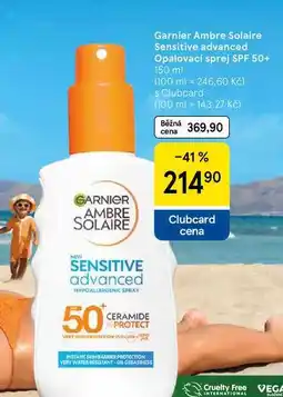Tesco Garnier Ambre Solaire Sensitive advanced Opalovací sprej SPF 50+, 150 ml nabídka