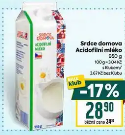 Billa Srdce domova Acidofilní mléko klub 950 g nabídka